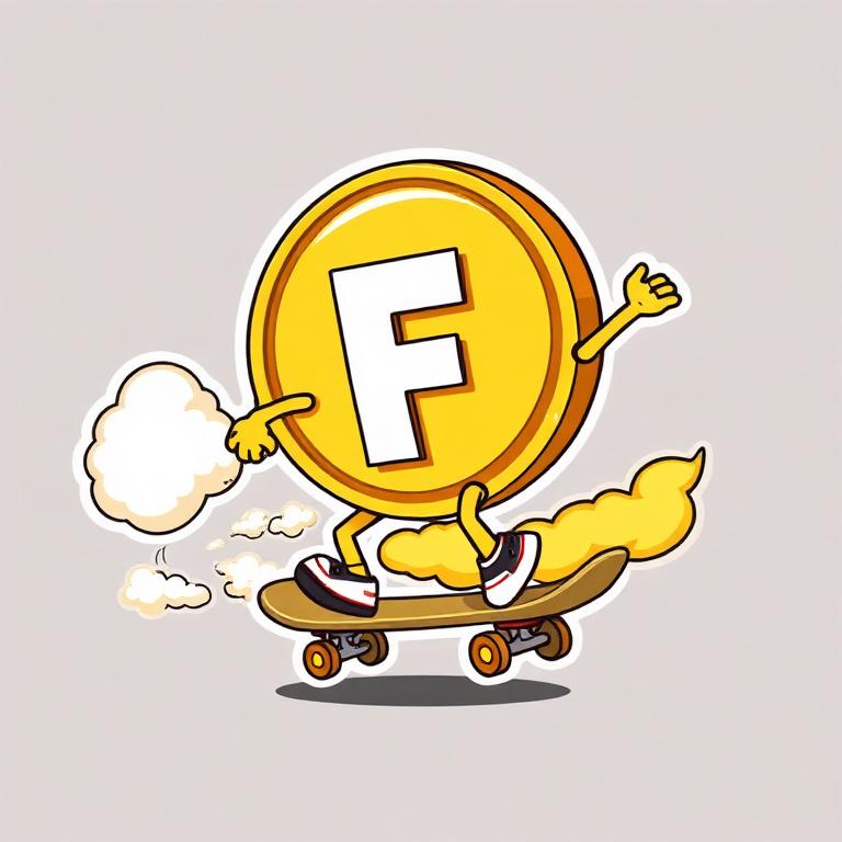 Fartecoin skateboarding with a gold cloud trail