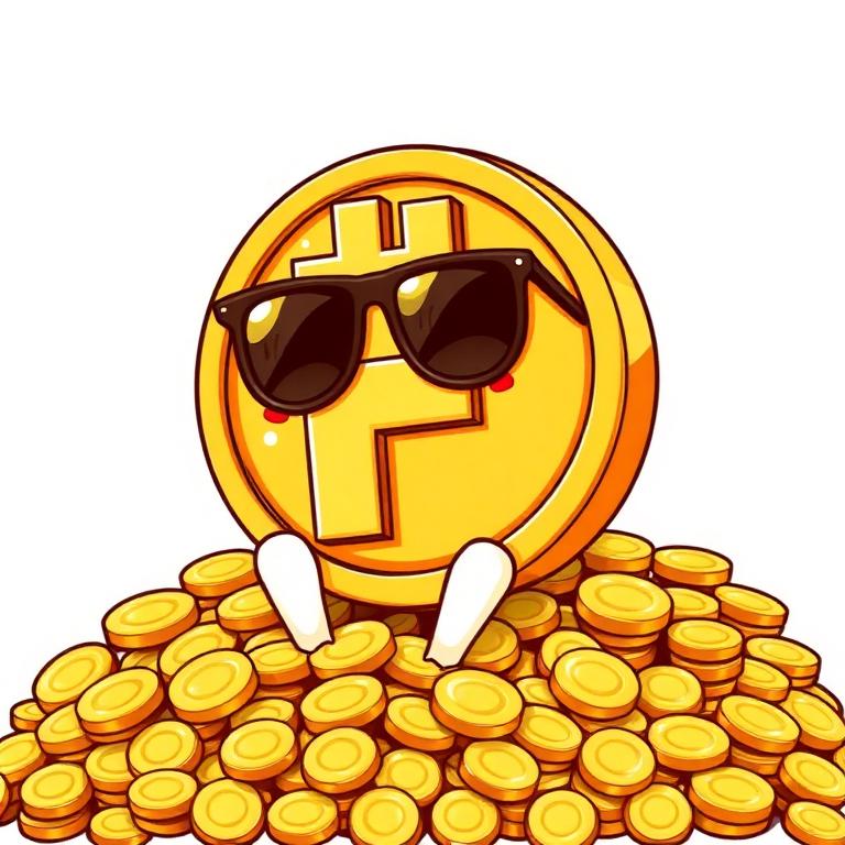 Fartecoin sitting on a mountain of gold coins