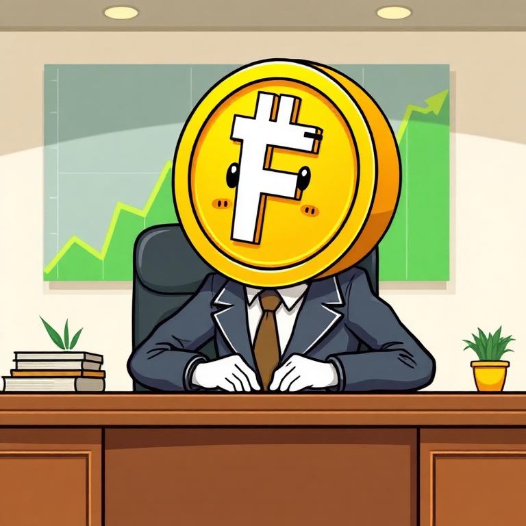 Fartecoin as a CEO in front of a green chart